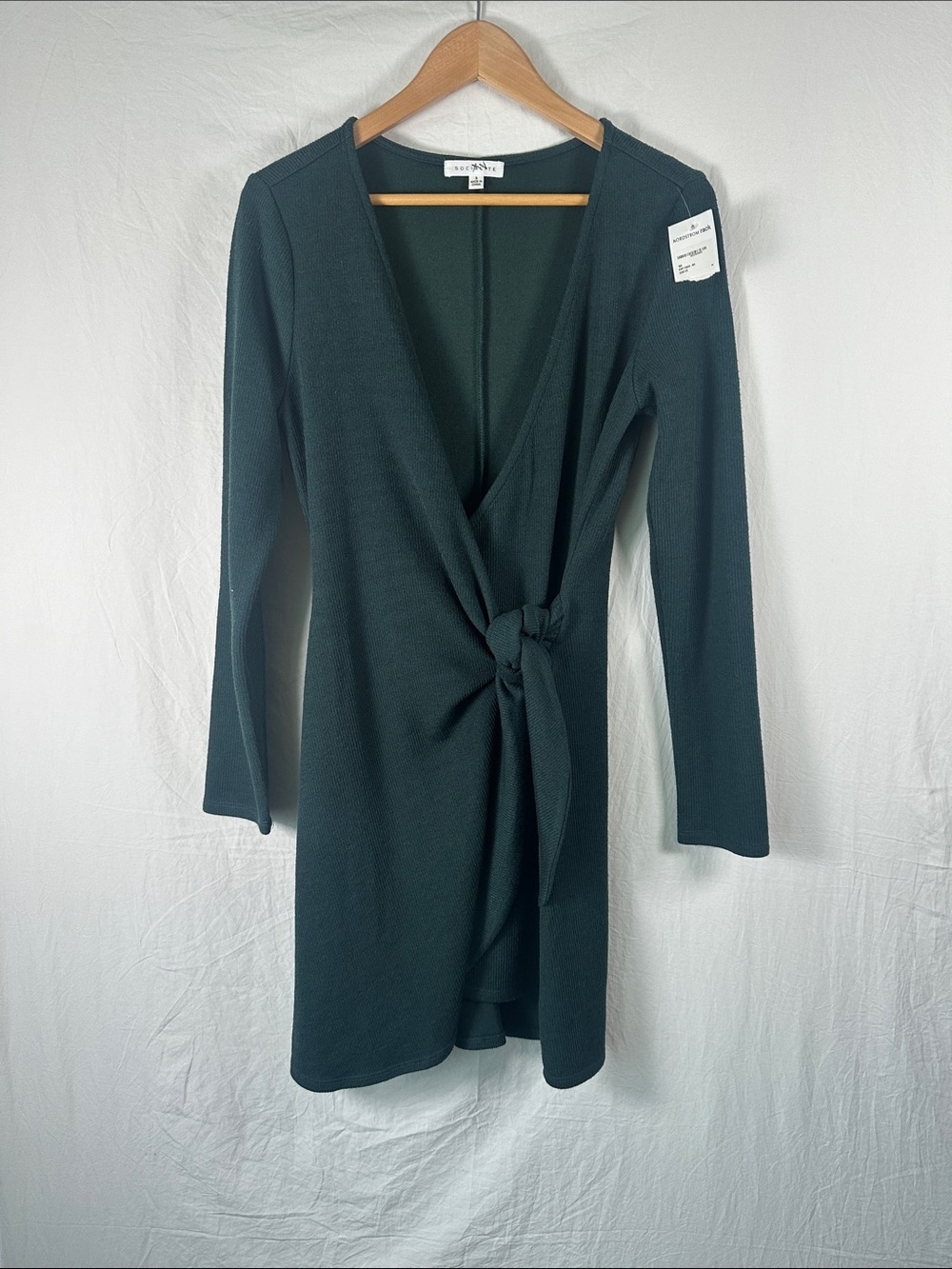 Socialite Dark Teal Long Sleeve Wrap Knot Dress